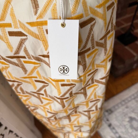 Tory Burch Yellow and Brown Geometric Midi Skirt NWT Sz 2 - Picture 4 of 5